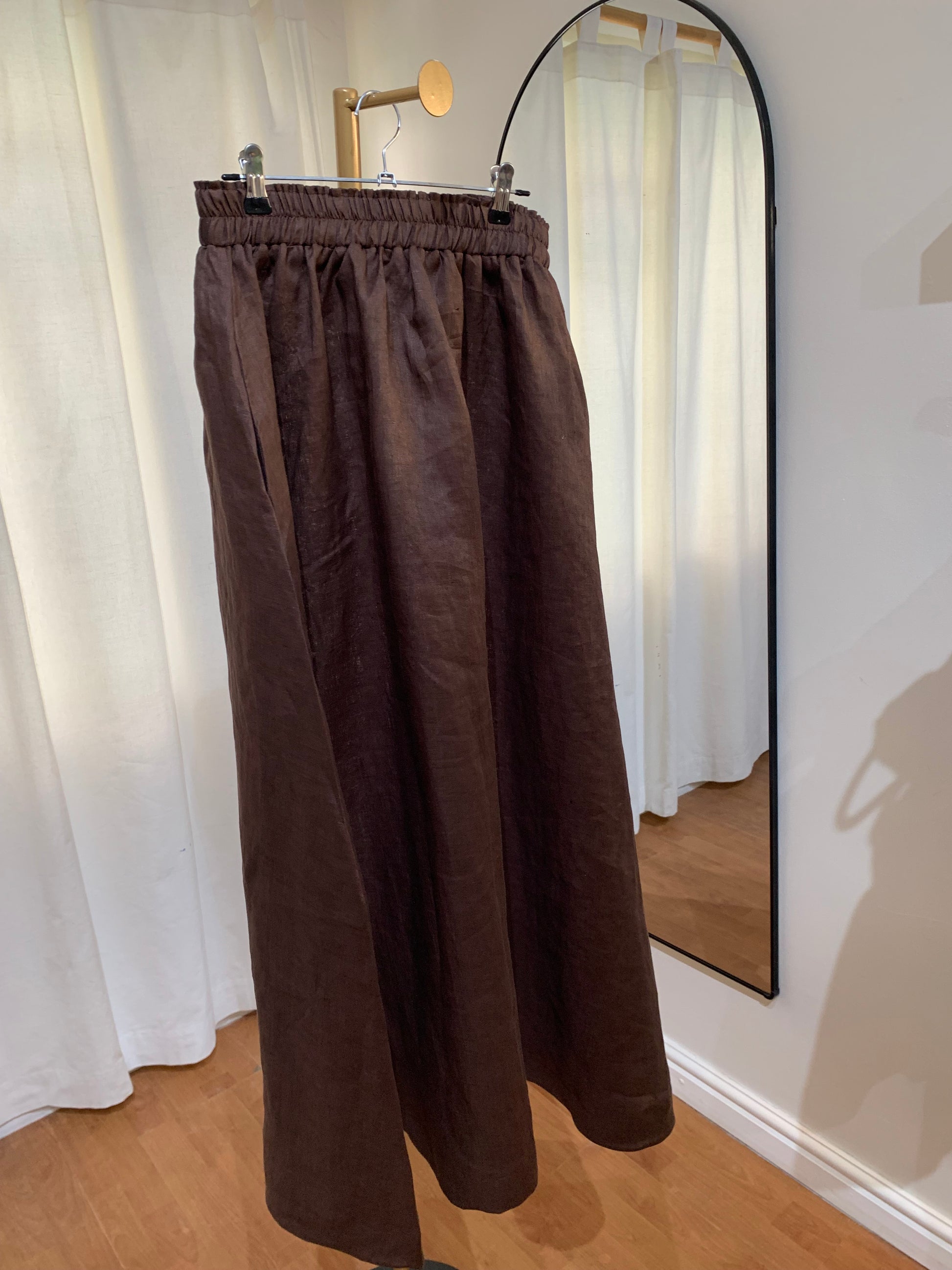 Chocolate brown 100% Linen full length skirt