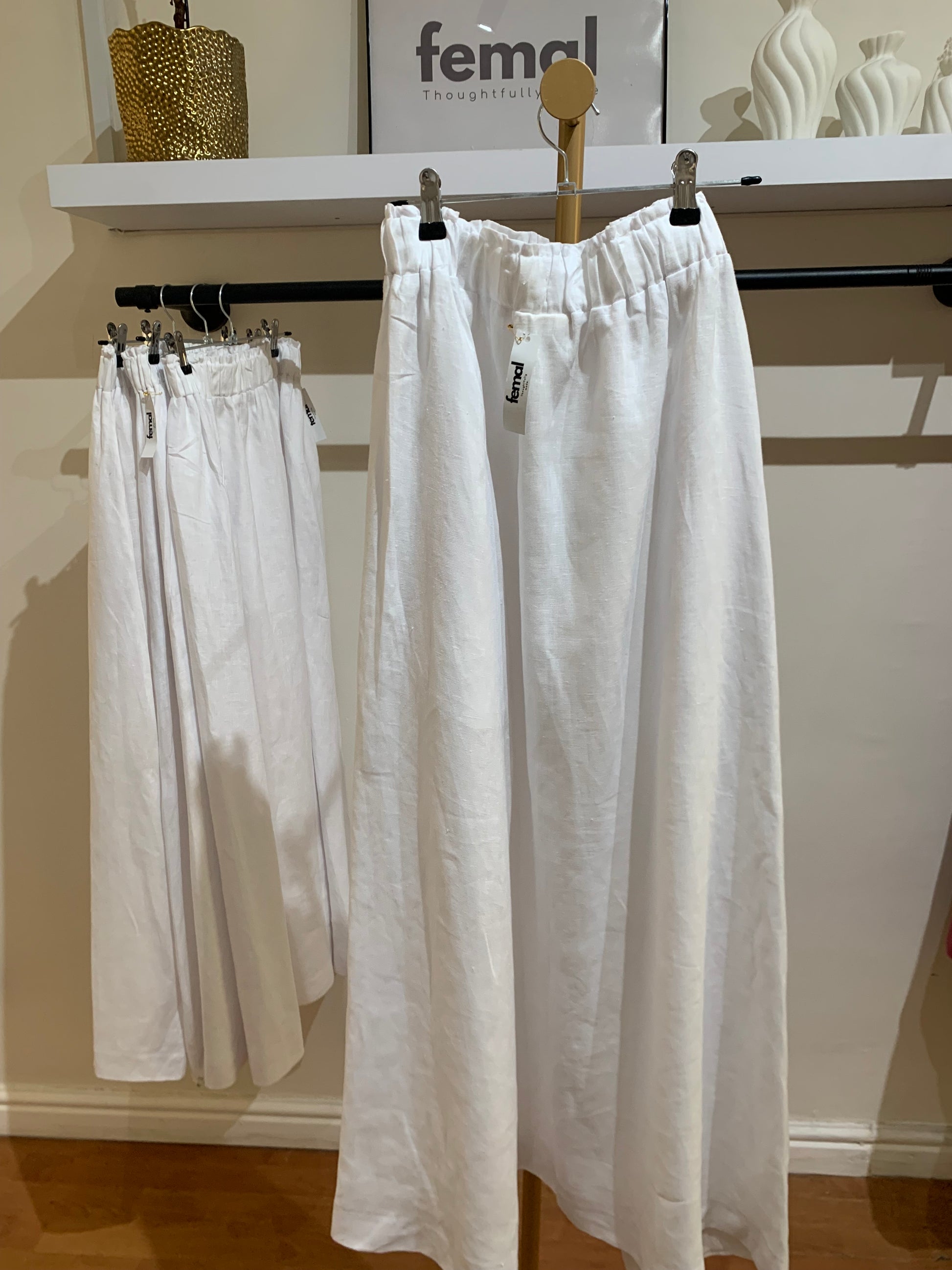 White 100% Linen Long Skirt