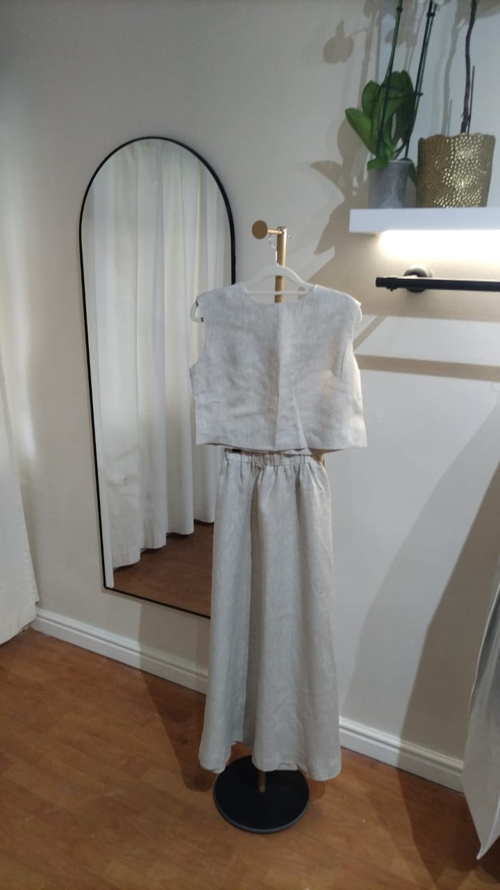 Oatmeal 100% Linen Long Skirt