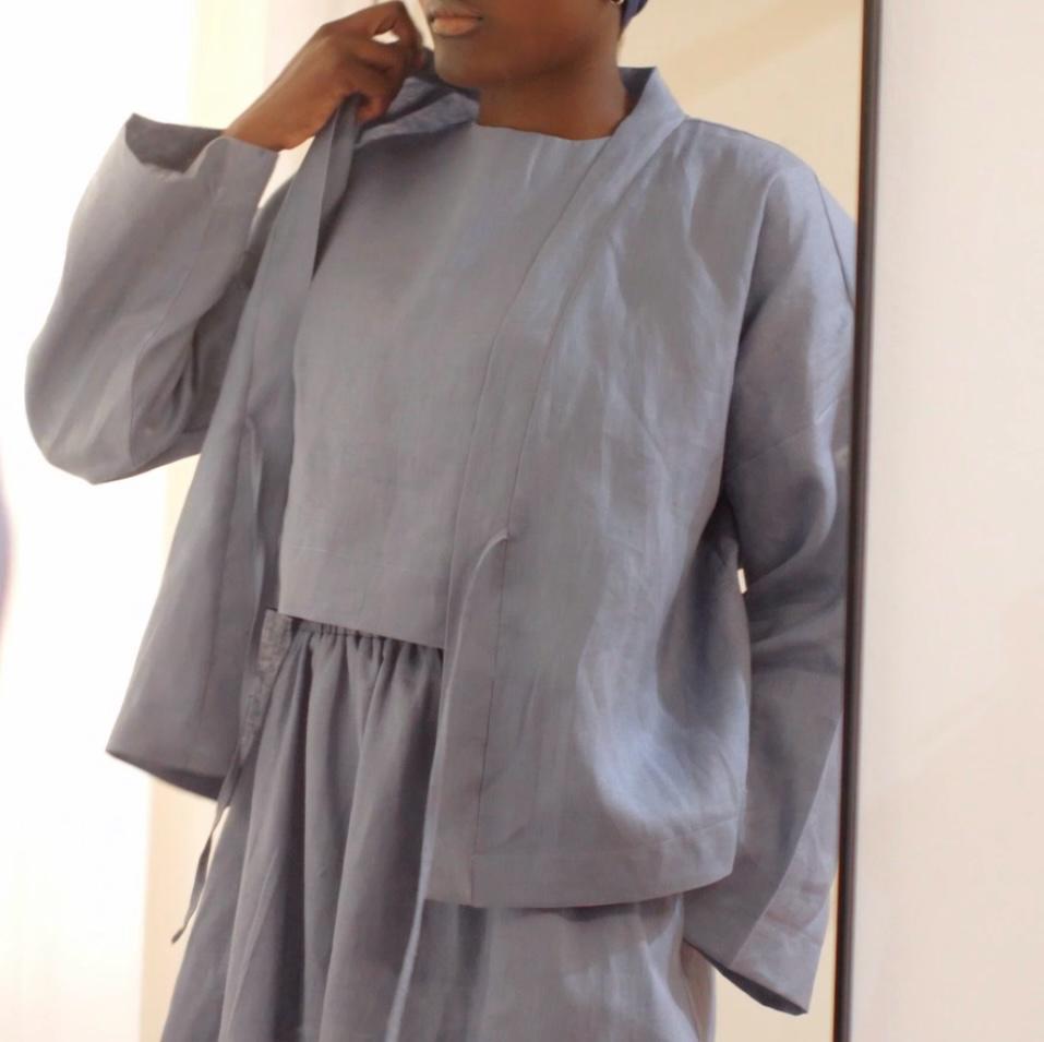 Blue 100% Linen Tailored Midi