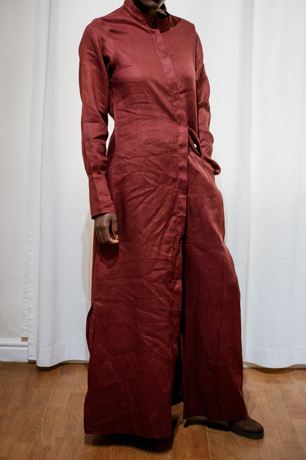 Maroon 100% Linen Pants