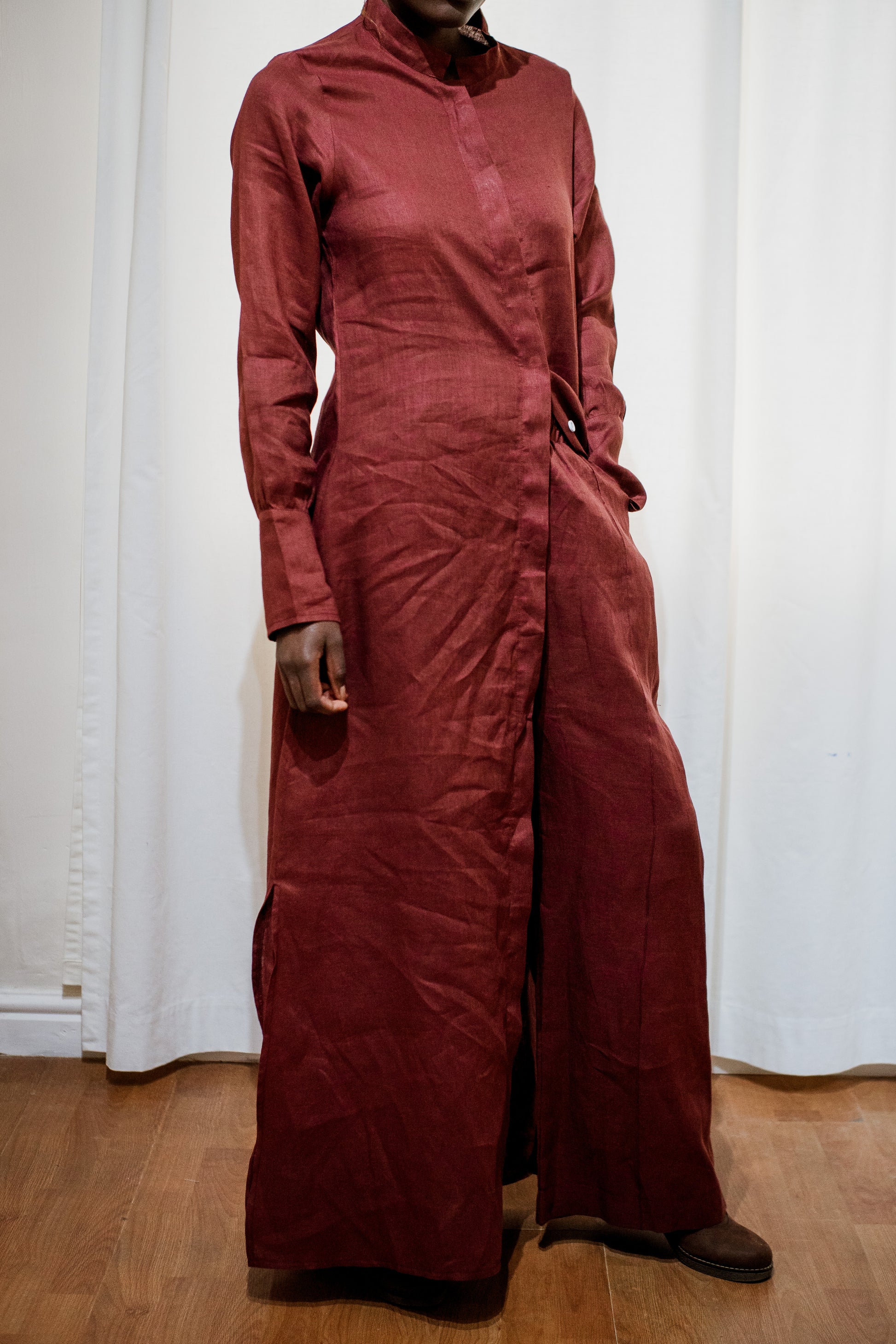 Maroon 100% Linen Pants