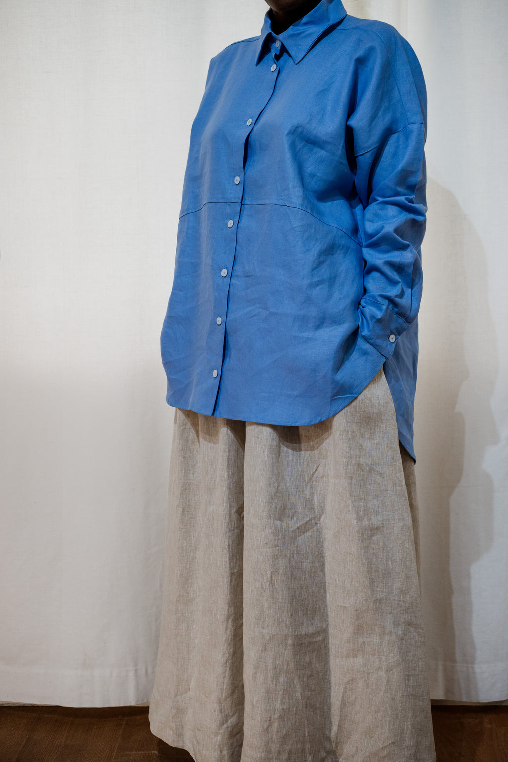 Blue  100% Linen Oversized Shirt