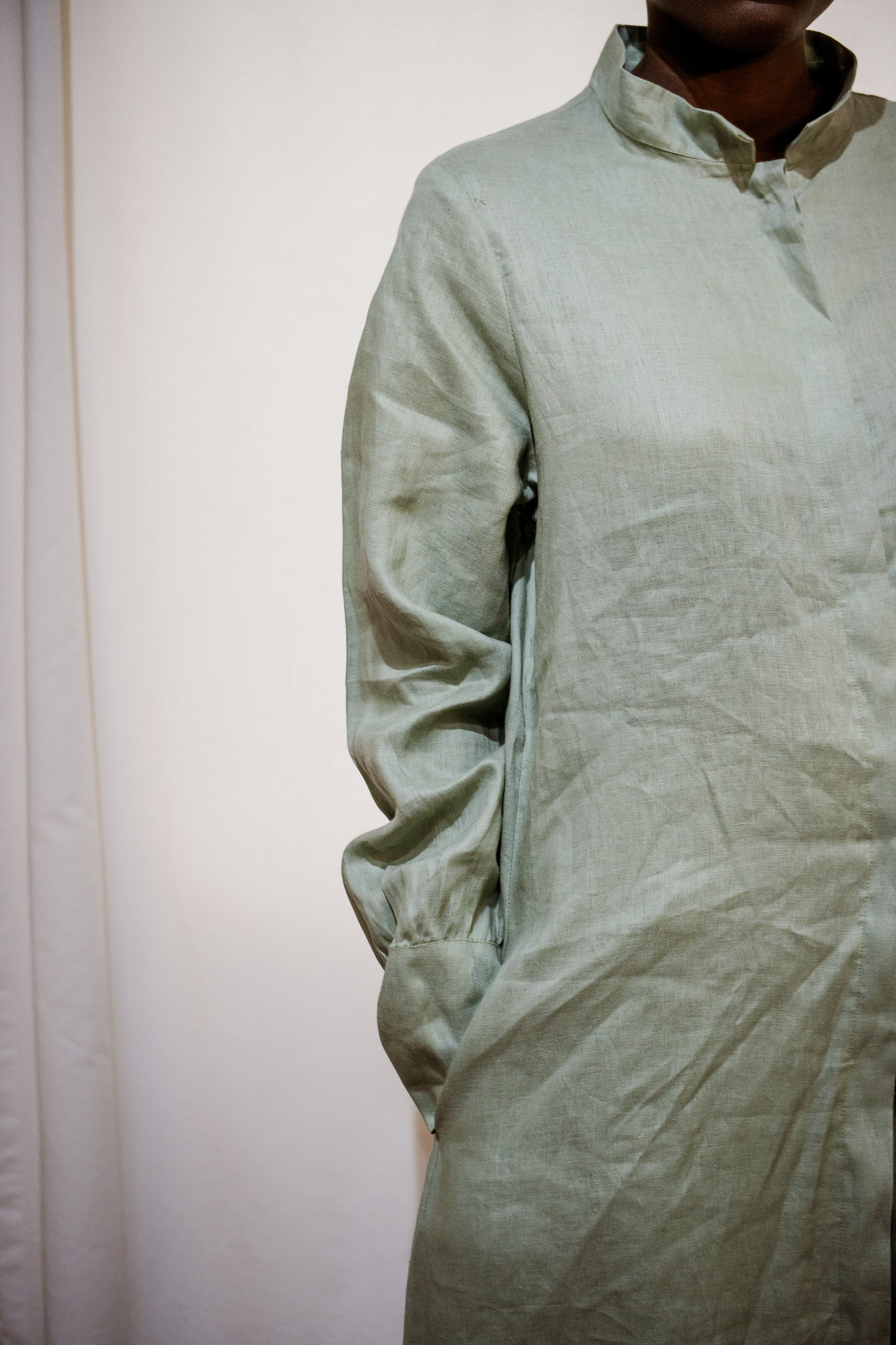 Sage Linen Shirt Dress