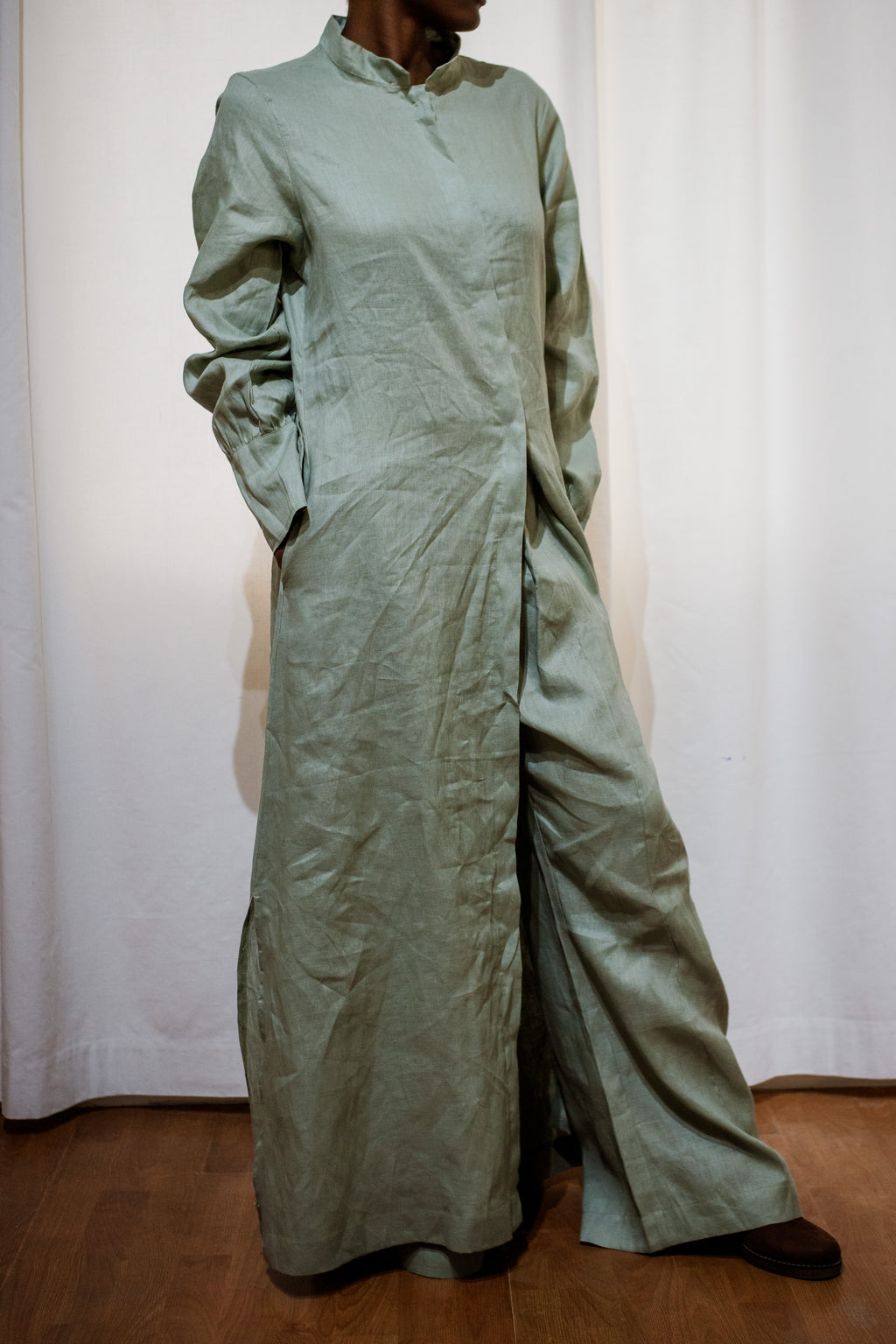 Sage Linen Shirt Dress