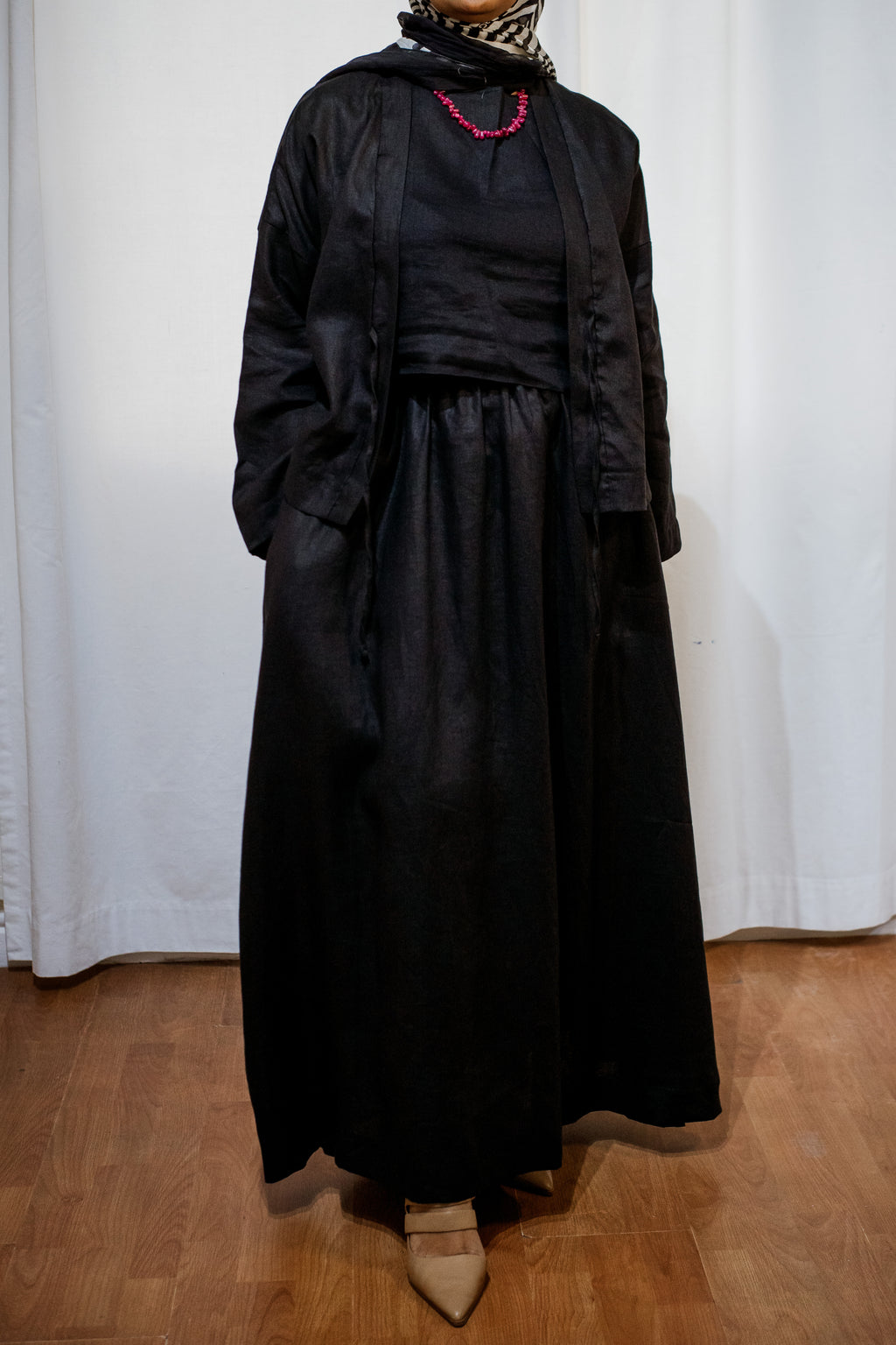 Black 100% Linen Tailored Midi