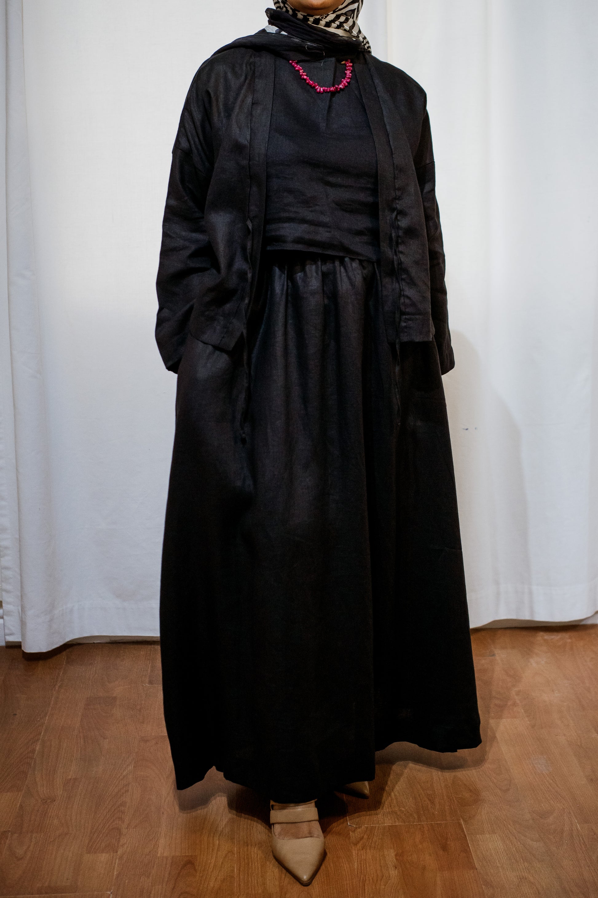 Black 100% Linen Tailored Midi