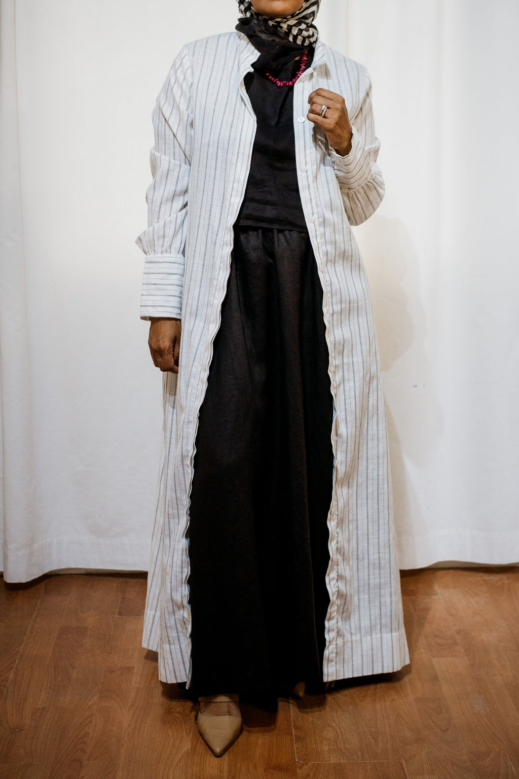 Black and White Linen Shirt Dress
