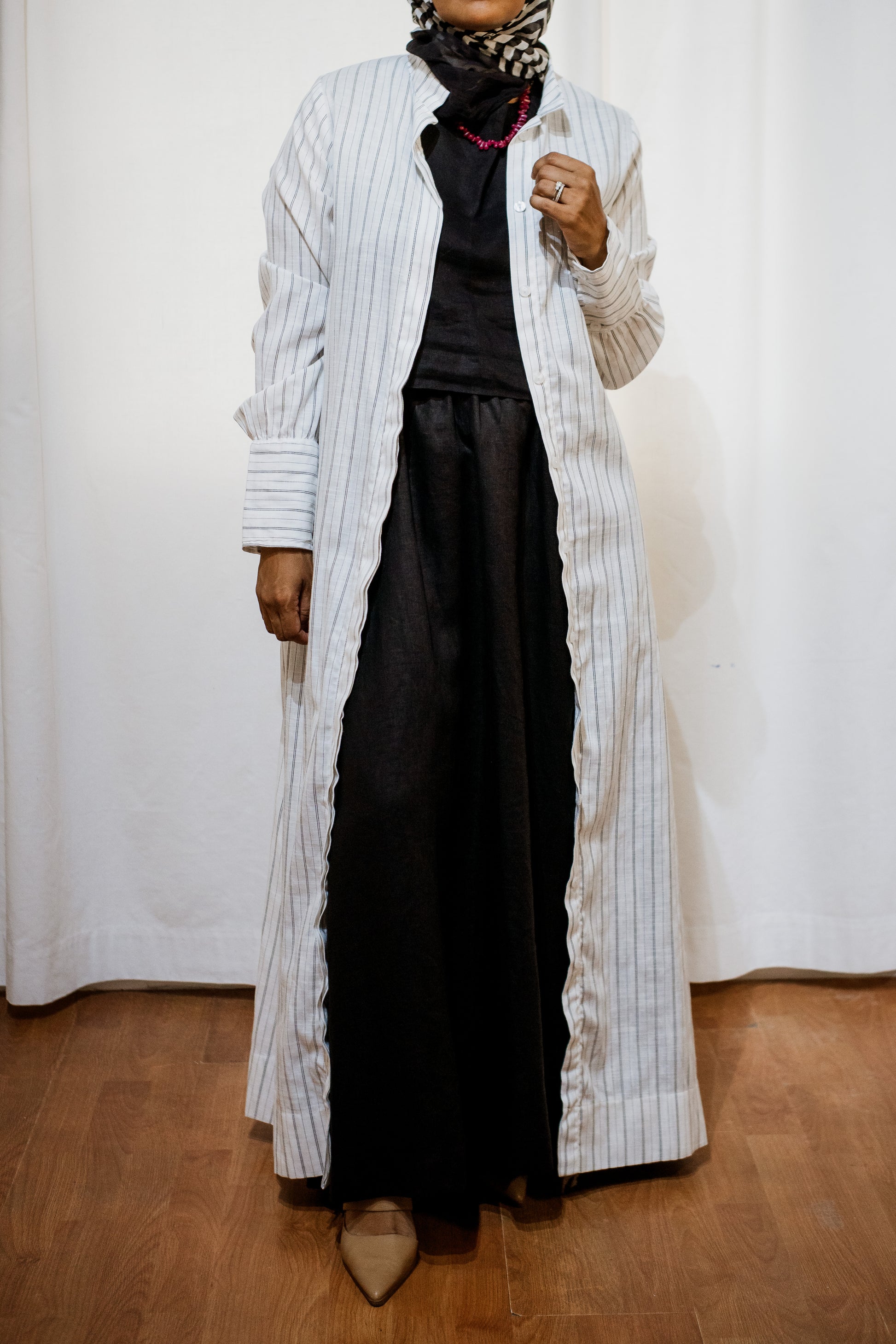 Black and White Linen Shirt Dress