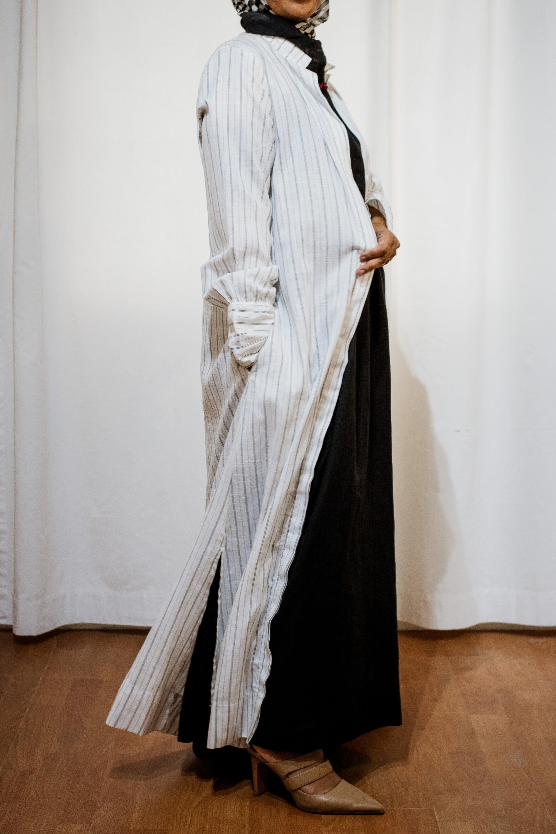 Black and White Linen Shirt Dress