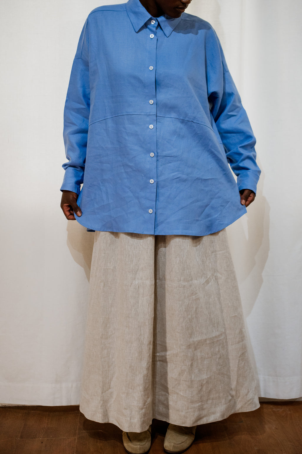 Blue  100% Linen Oversized Shirt
