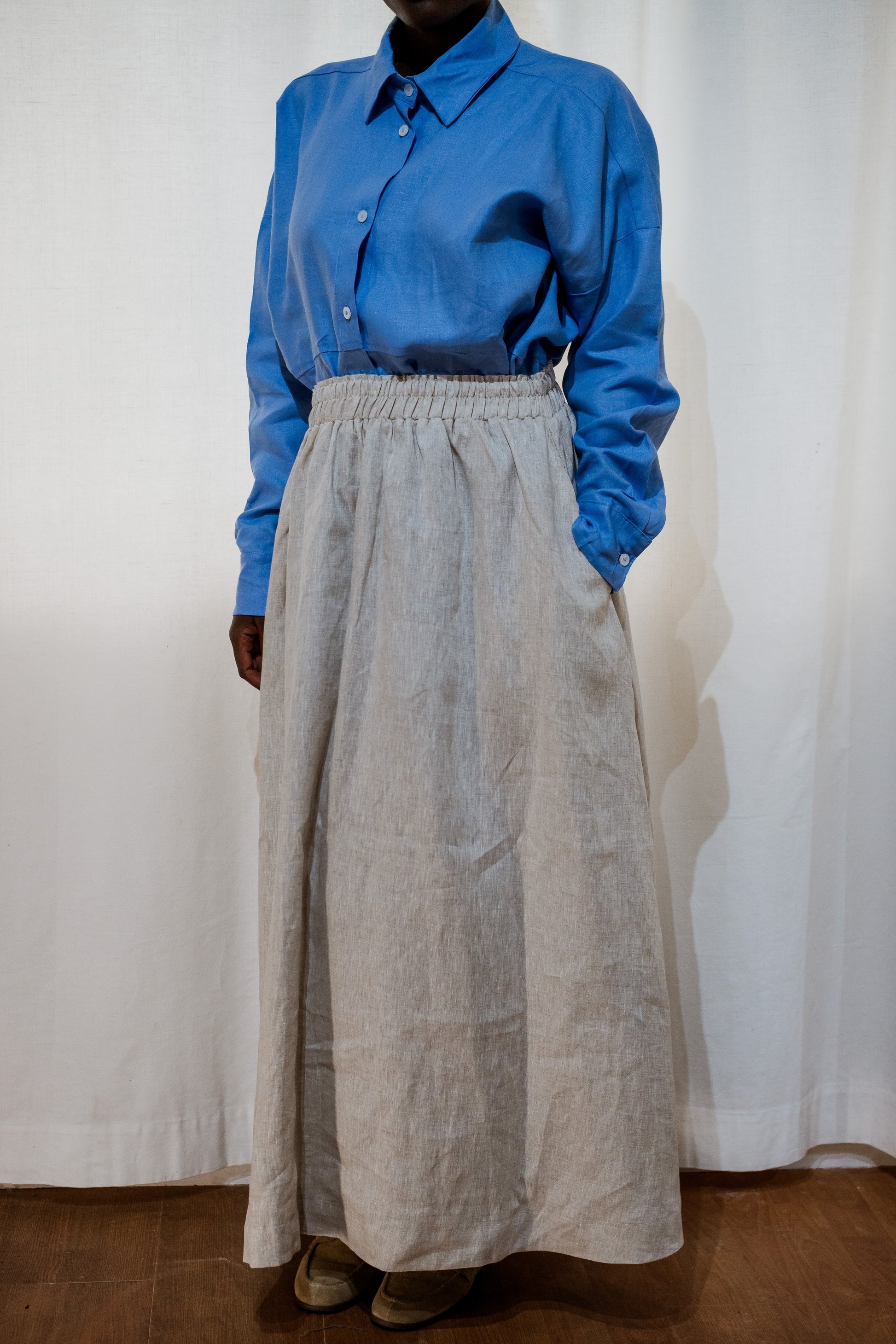 Oatmeal 100% Linen Long Skirt